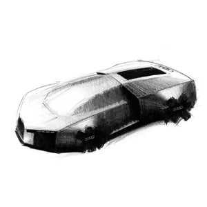 Sketch of a three-quarter front view of the Audi Nuvolari.