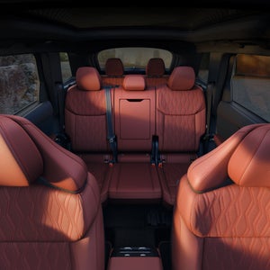 Interior view of the Audi SQ7, showing the rows of seating.