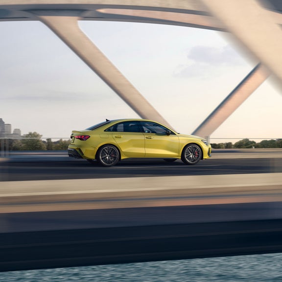 Side view of the Audi S3 in motion.