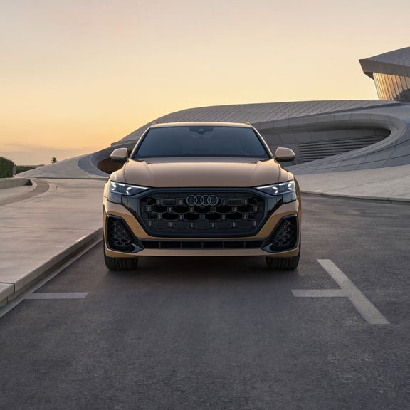 Close-up of the front bumper of the Audi Q8.