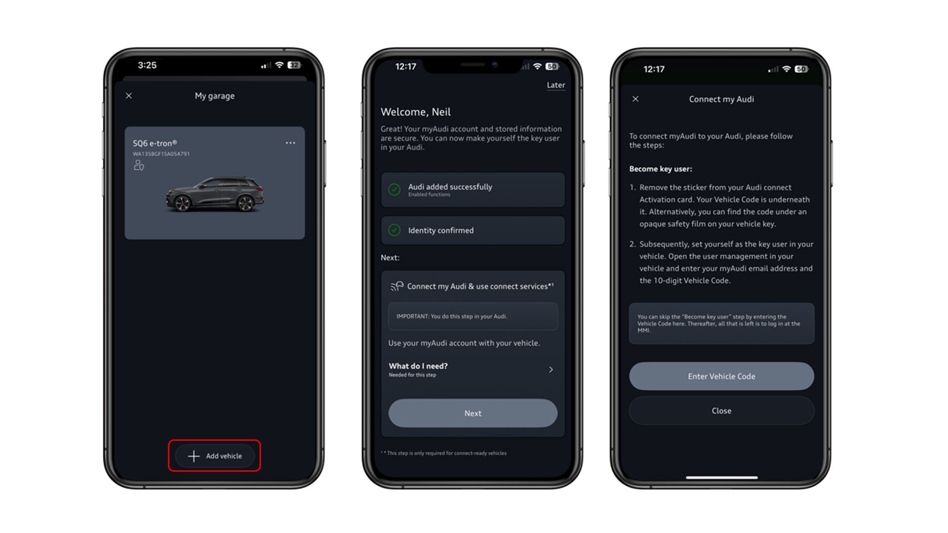 Demonstration of how to become a Key user on the myAudi app. 