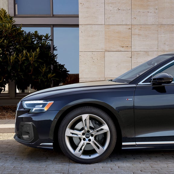 Close up of the front wheel on the Audi A8.