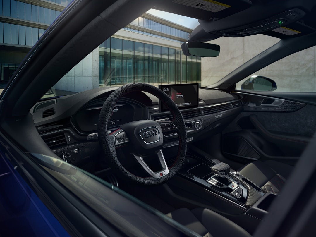 Interior view of steering wheel in a Audi S5
