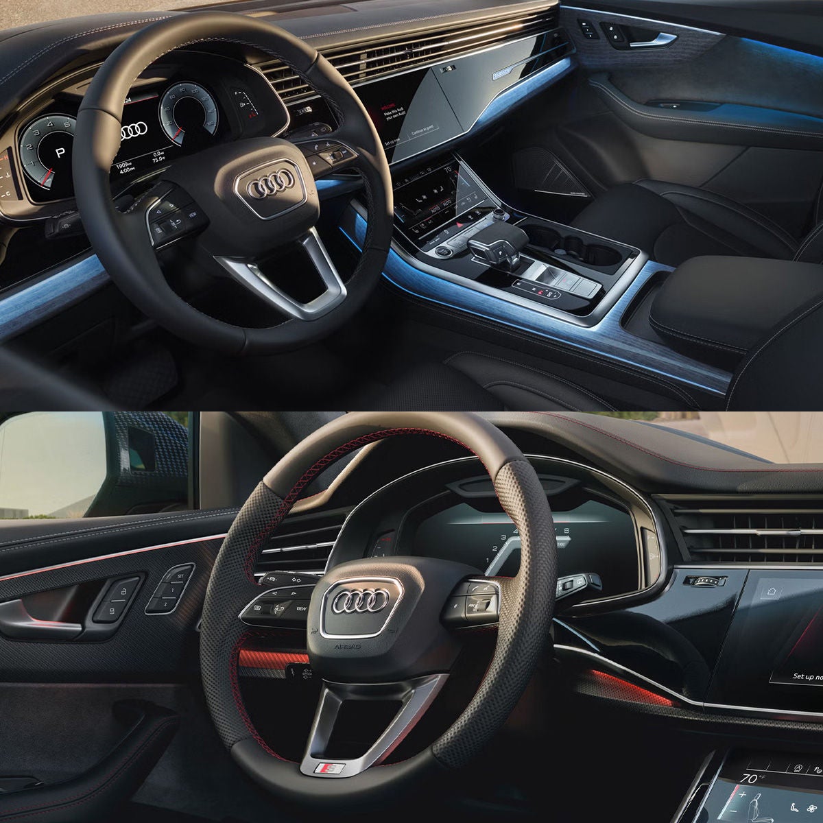 Top: Interior of the Audi Q7, Bottom: Interior of the Audi Q8