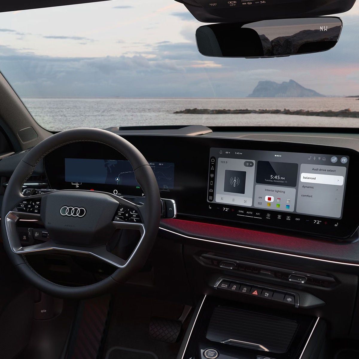 Interior view of the cockpit in the Audi Q3.