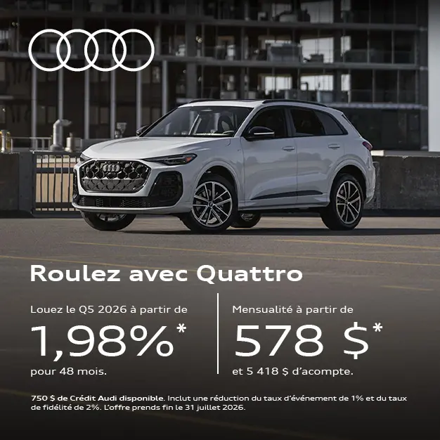 Audi Q5 2026 - Promotions Juillet 2026 chez Audi de Québec.