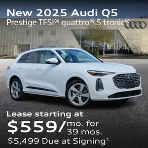 New 2025 Audi Q5 Prestige TFSI® quattro® S tronic® Lease starting at $559/mo. for 39 mos. $5,499 Due at Signing
