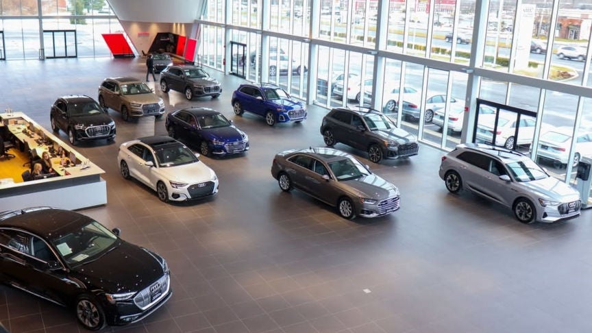 Wide view of the interior of Audi Freehold in New Jersey.
