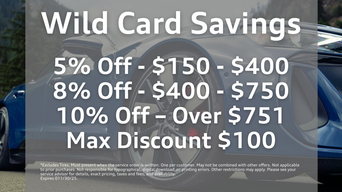 $150 - $400 - 5% off | $401 - $750 - 8% off | $751 and up - 10% off | Maximum amount off $100
