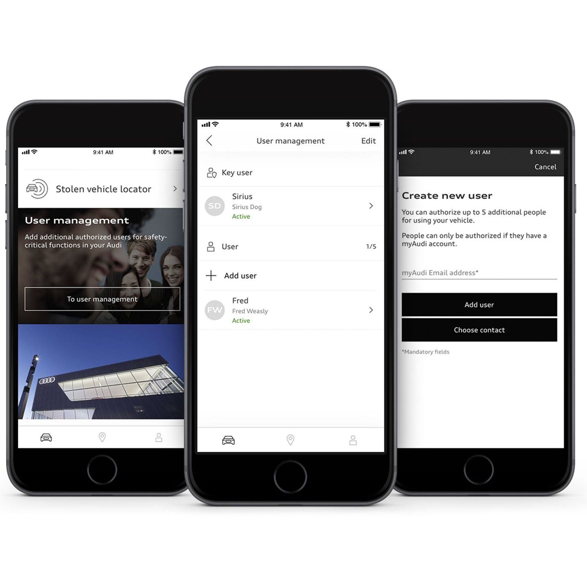 Demonstration of how to add an additional Key user on the myAudi app.