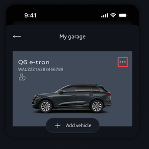 Option menu visualized as 3 dots highlighted top right in the digital garage.