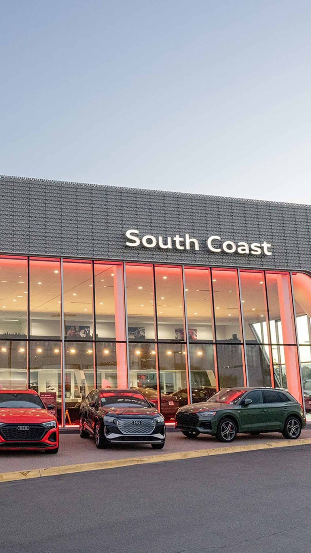 Exterior view of Audi South Coast's dealership
