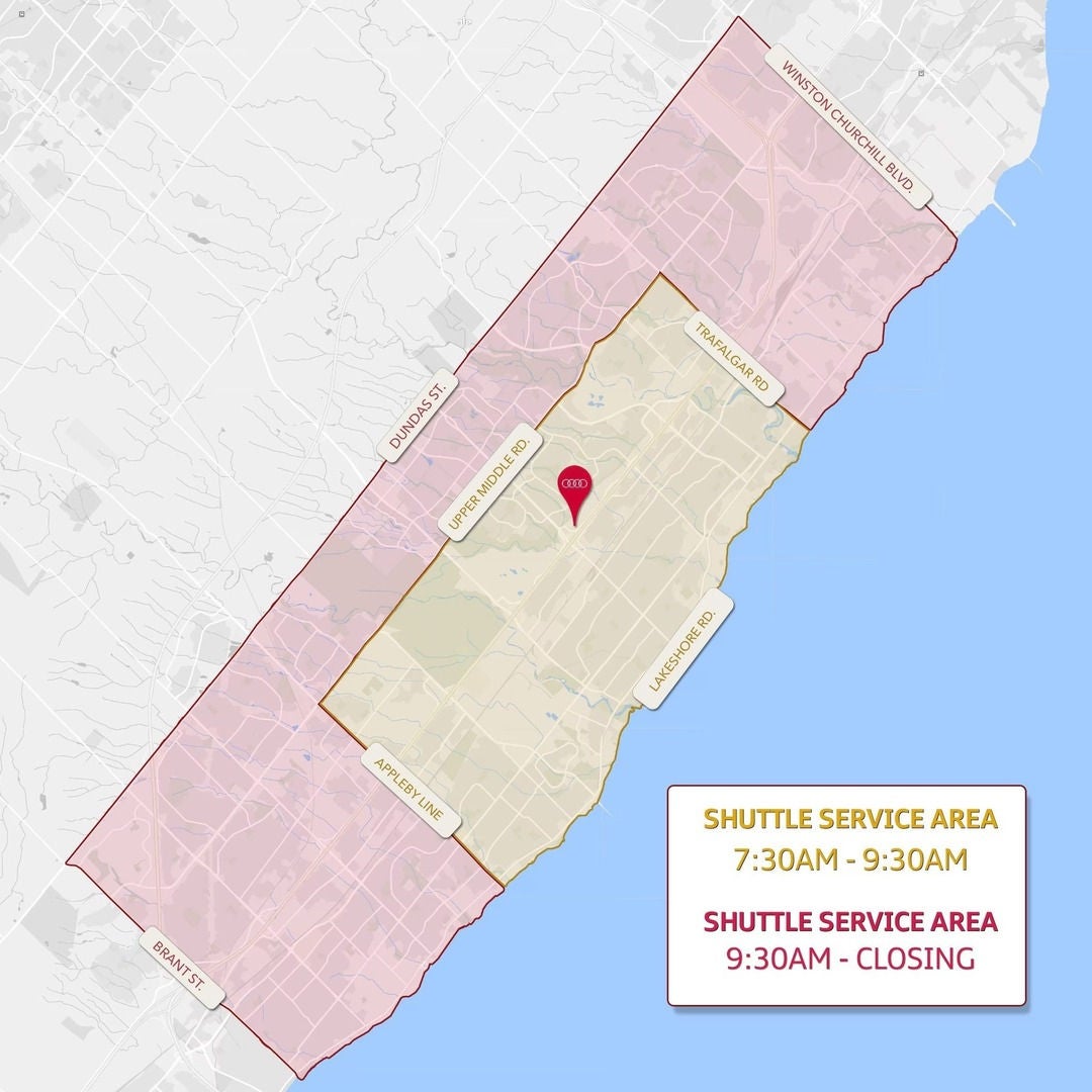 Audi Oakville Shuttle Service Map