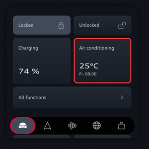 The vehicle tab is highlighted in the bottom left and the Air conditioning information is highlighted center right.