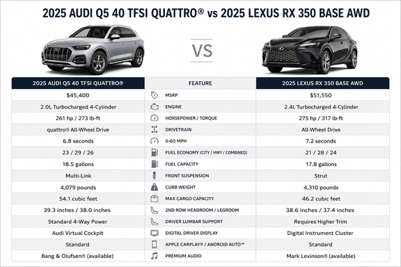 pecs comparison Audi q5 vs Lexus rx 350