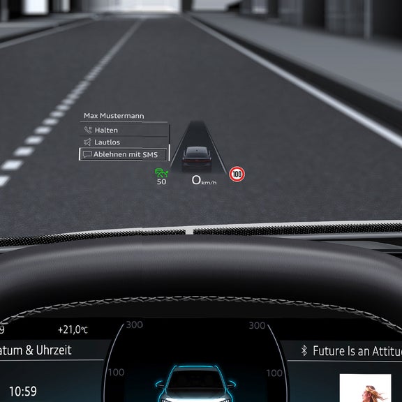 Demonstration of the head-up feature on the Audi A6 Sedan. 