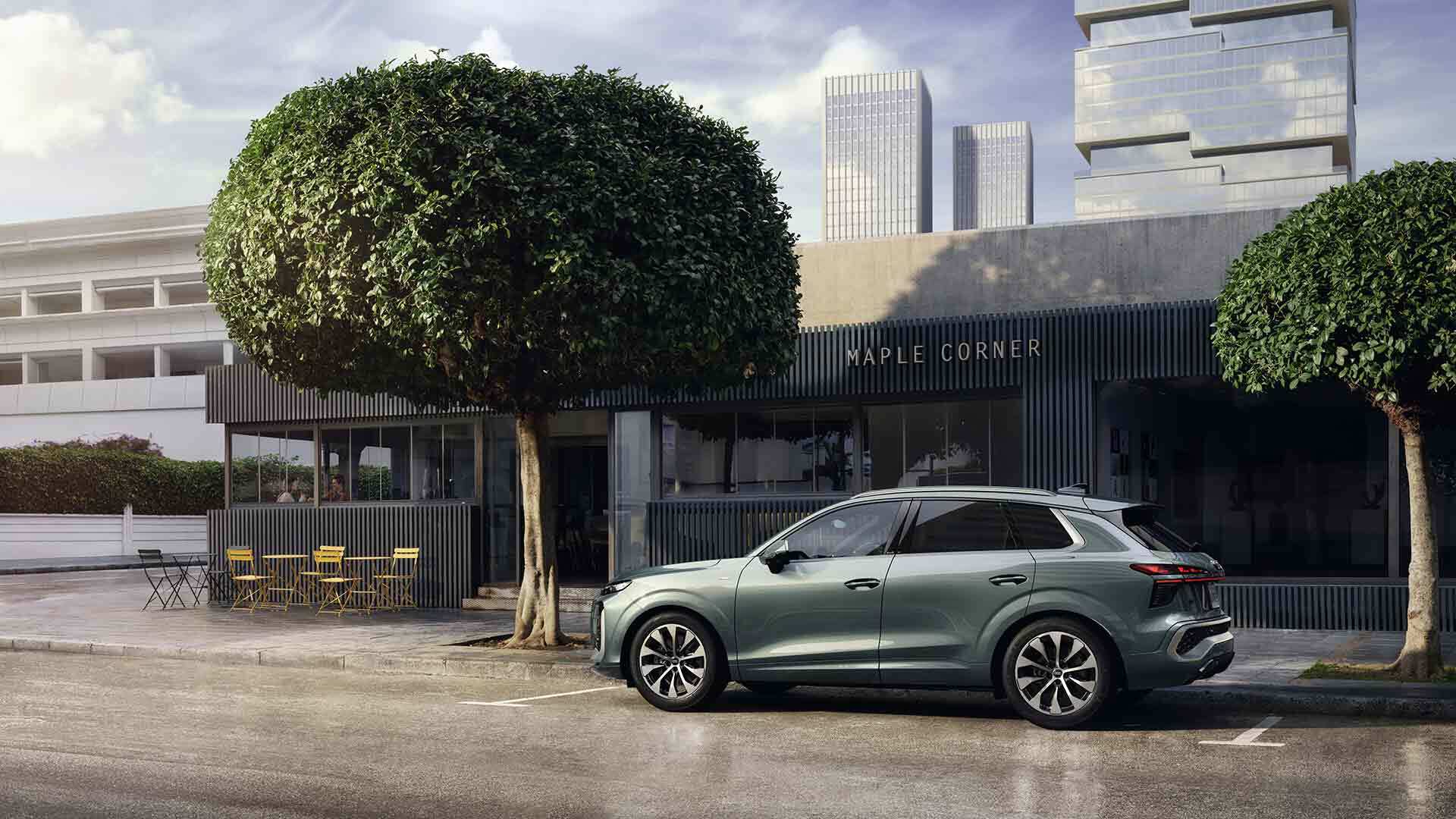 Side profile view of a parked Audi Q3.