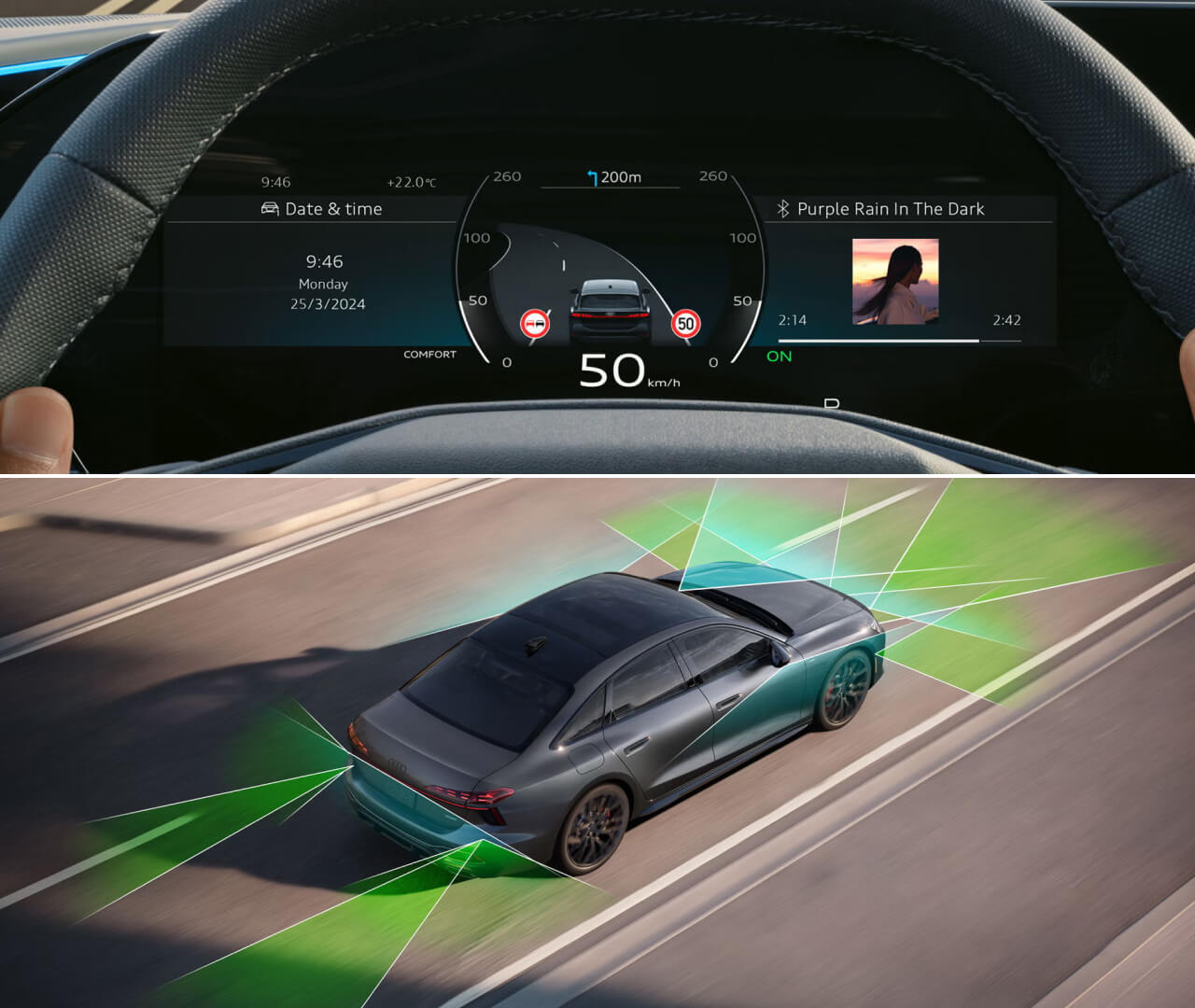 Visualization showing how Driver Assist works on the 2026 Audi A6