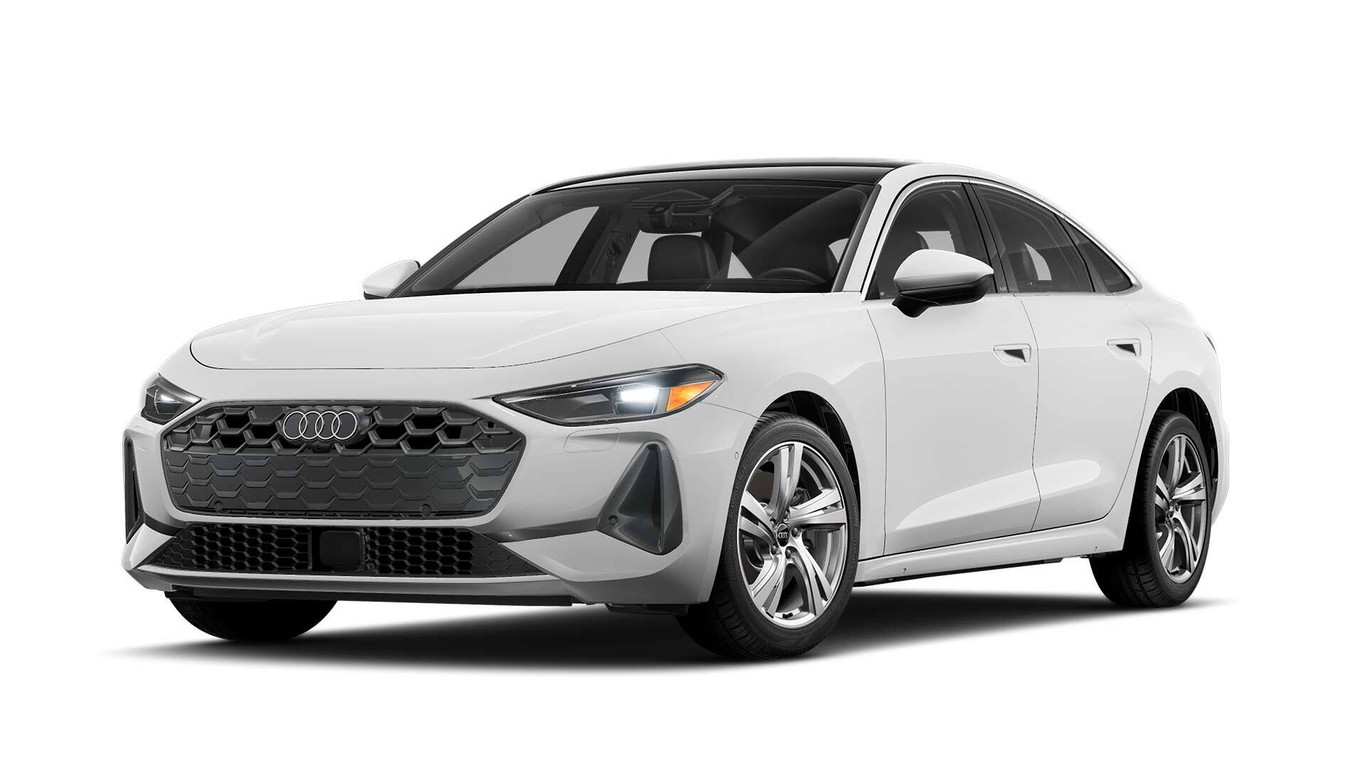 Front angle view of an Audi A5 parked.