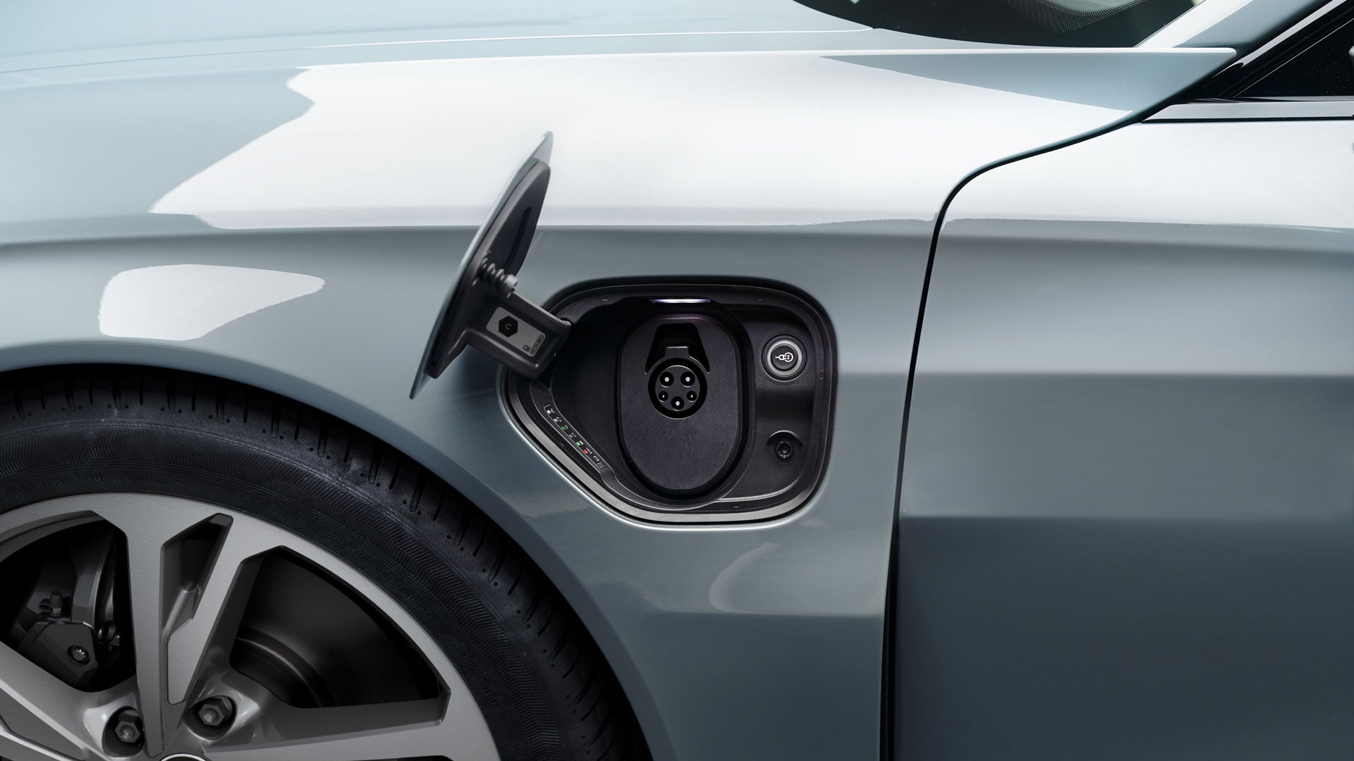 Close-up of the charging port on an Audi e-tron.