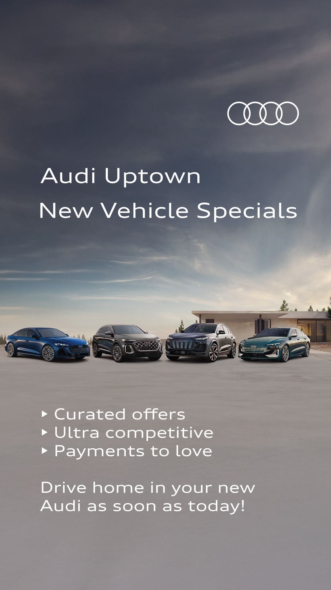 Three quarter view of an Audi A4 parked.