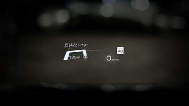 Image of the augmented reality head-up display in the driver’s side line-of-sight.