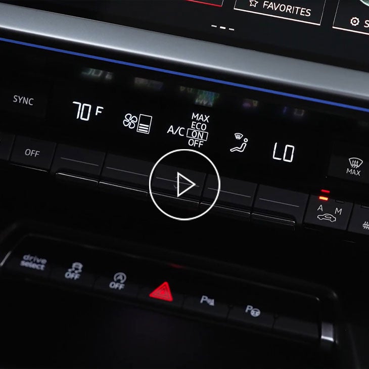 Close-up of the climate control options inside an Audi vehicle. 