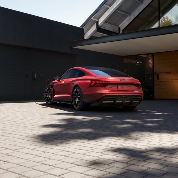 Rear 3/4 view of the Audi RS e-tron GT.