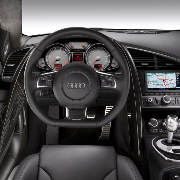 Close-up of the Monoposto cockpit in the Audi R8. 