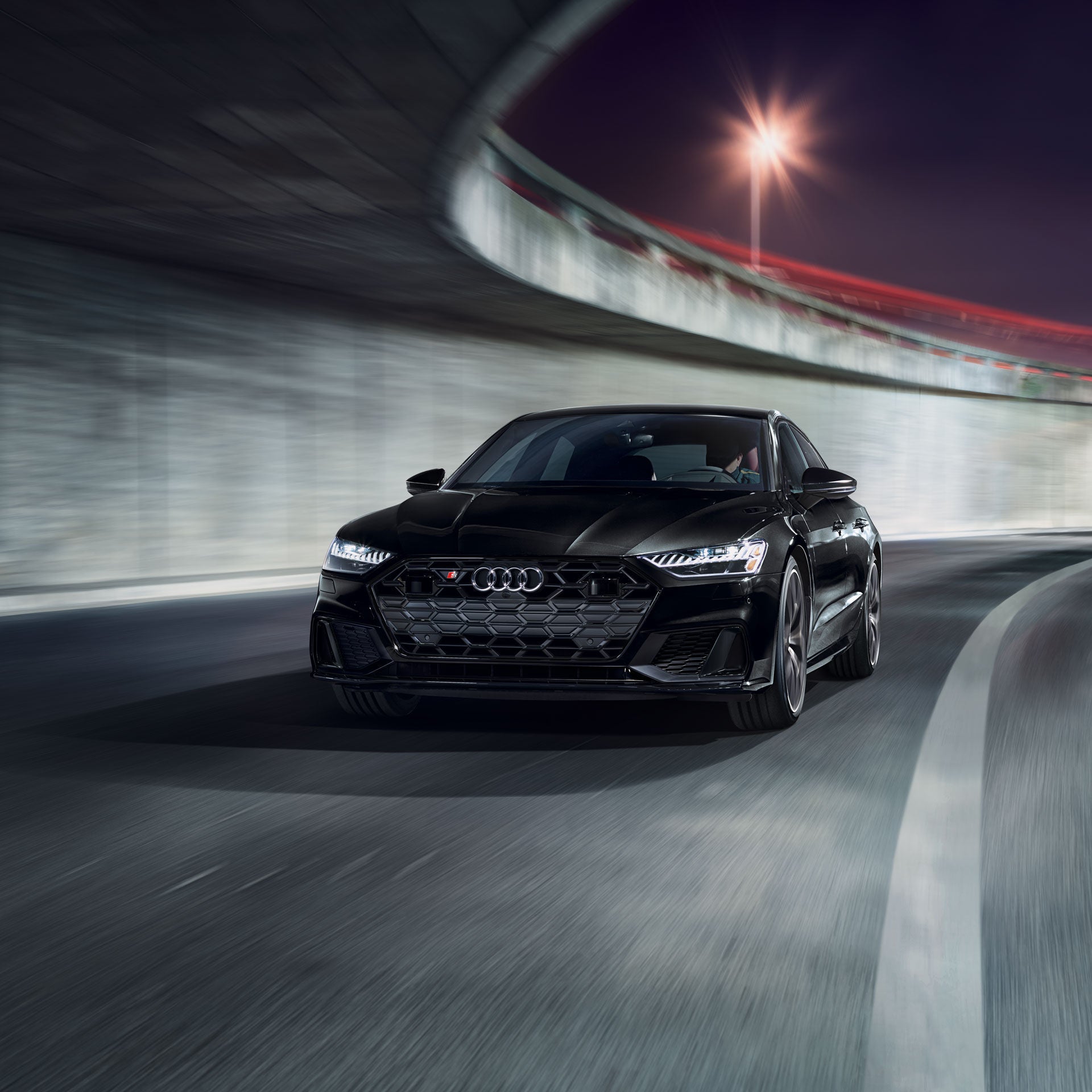 Front view of the Audi S7 Sportback accelerating.