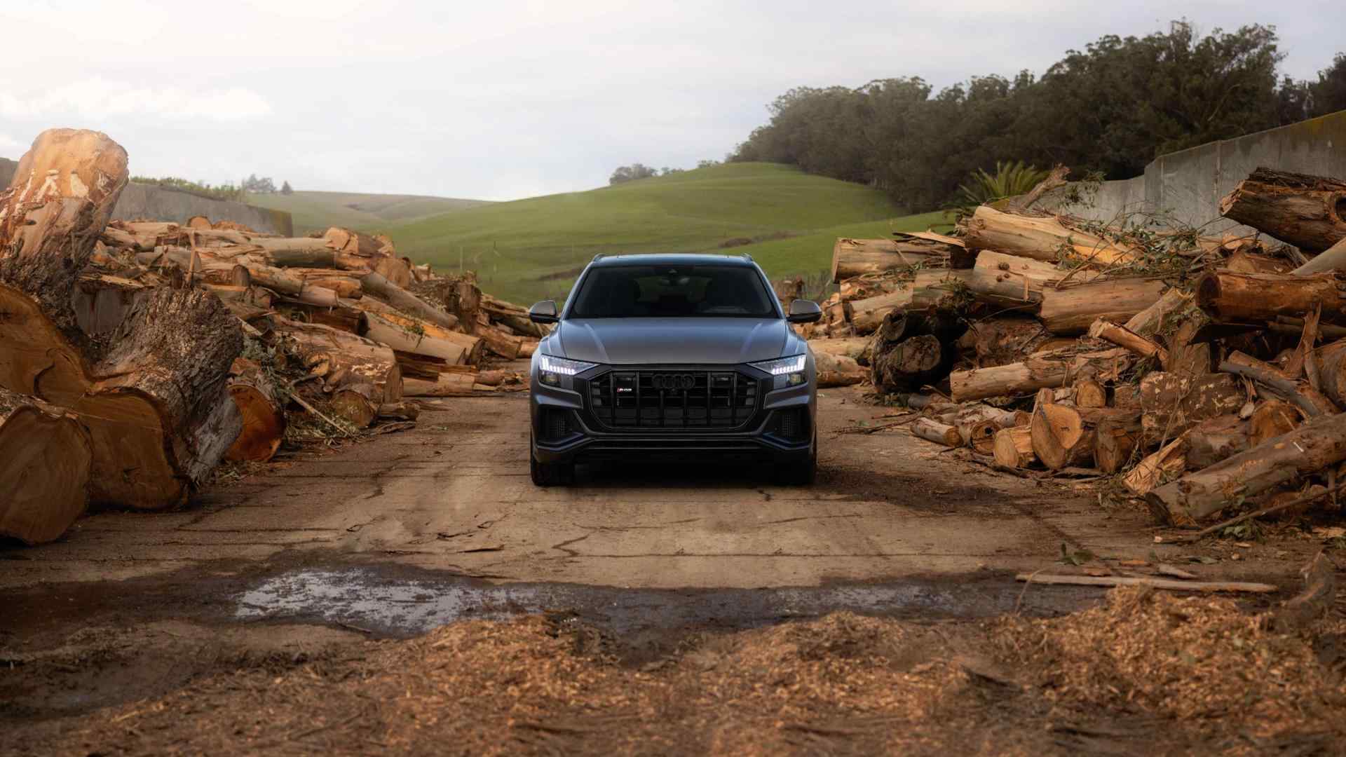 Left profile view of an Audi SQ8 vehicle parked.
