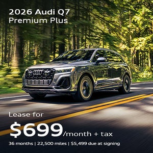 front facing 2026 Audi Q7 Premium Plus driving