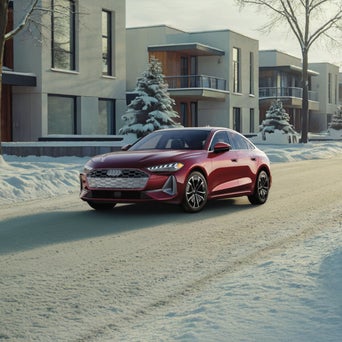 Audi A6 equipped with winter tires parked on a snow-covered road