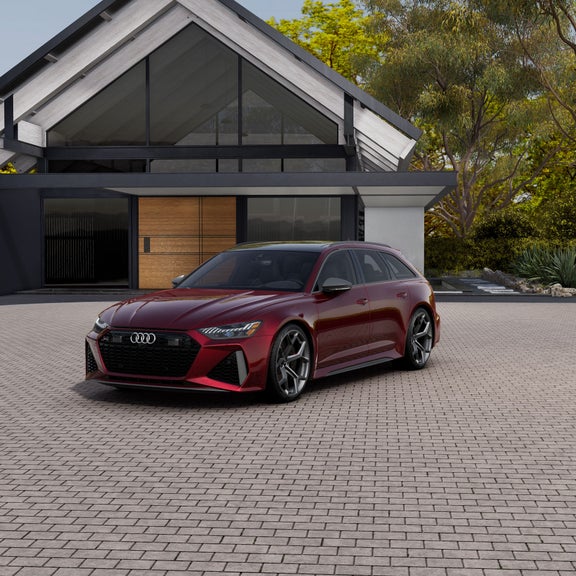 Three-quarter front view of the Audi RS 6 Avant performance.