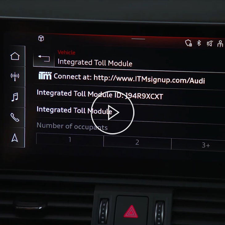Close-up on the integrated toll options on the MMI in an Audi vehicle. 