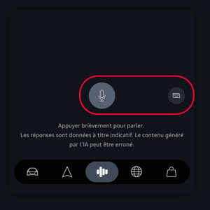 Une icône de microphone et une de clavier sont mises en évidence au centre et au centre droit de l’écran de l’application, respectivement. 