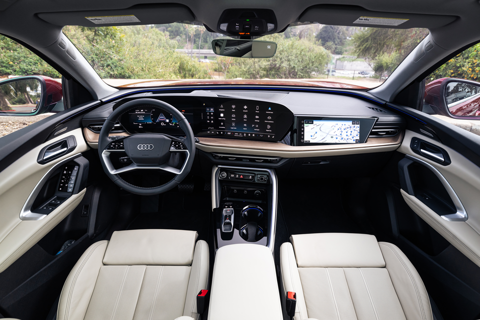 The inside of an Audi Q5, showing the dashboard. 