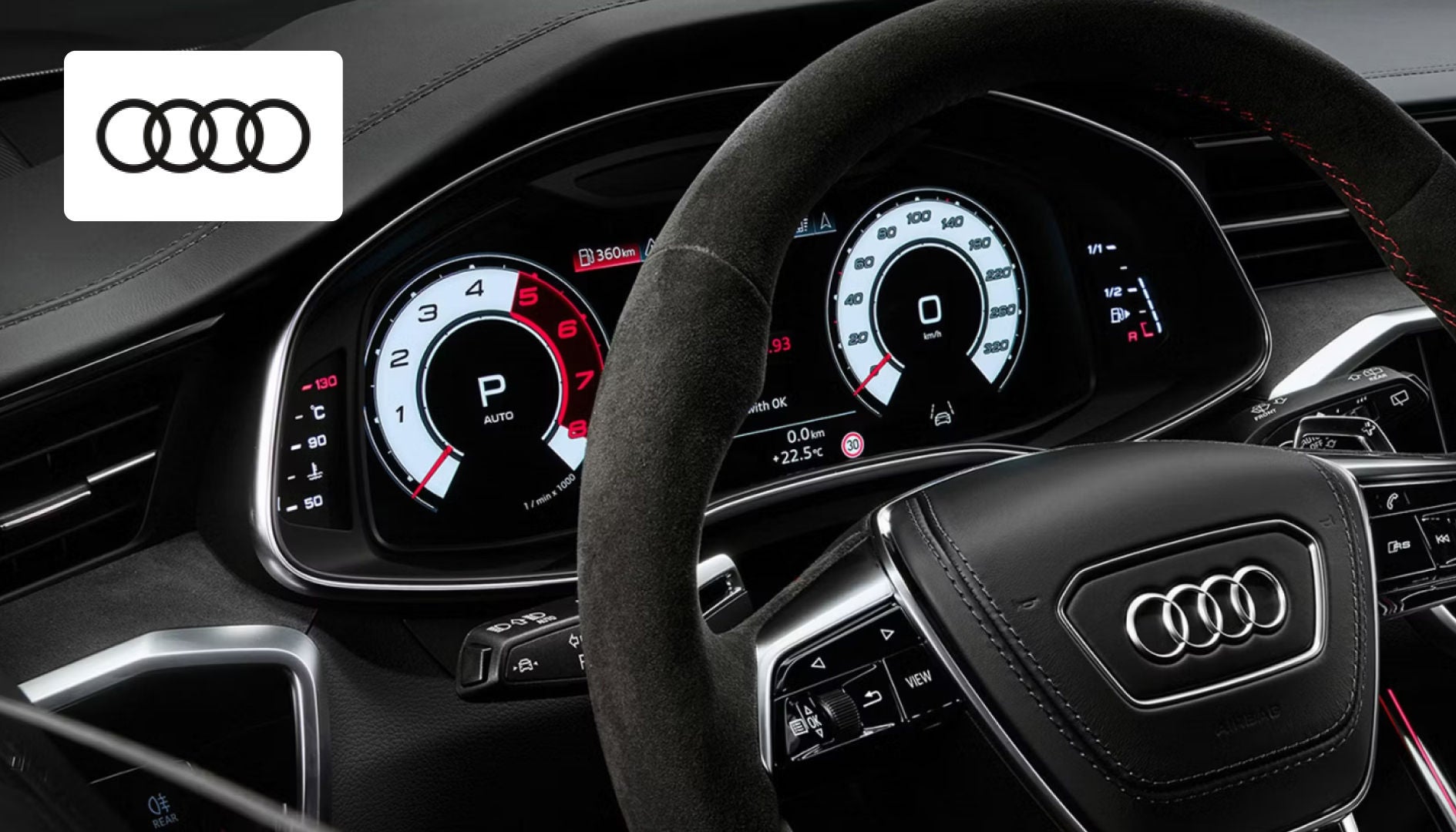 Interior of an Audi featuring immersive Adobe audio software integration and a premium sound system 